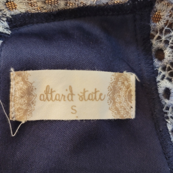 Altar'd State Navy Blue White high neck sleeveless dress floral lace overlay - Picture 4 of 5